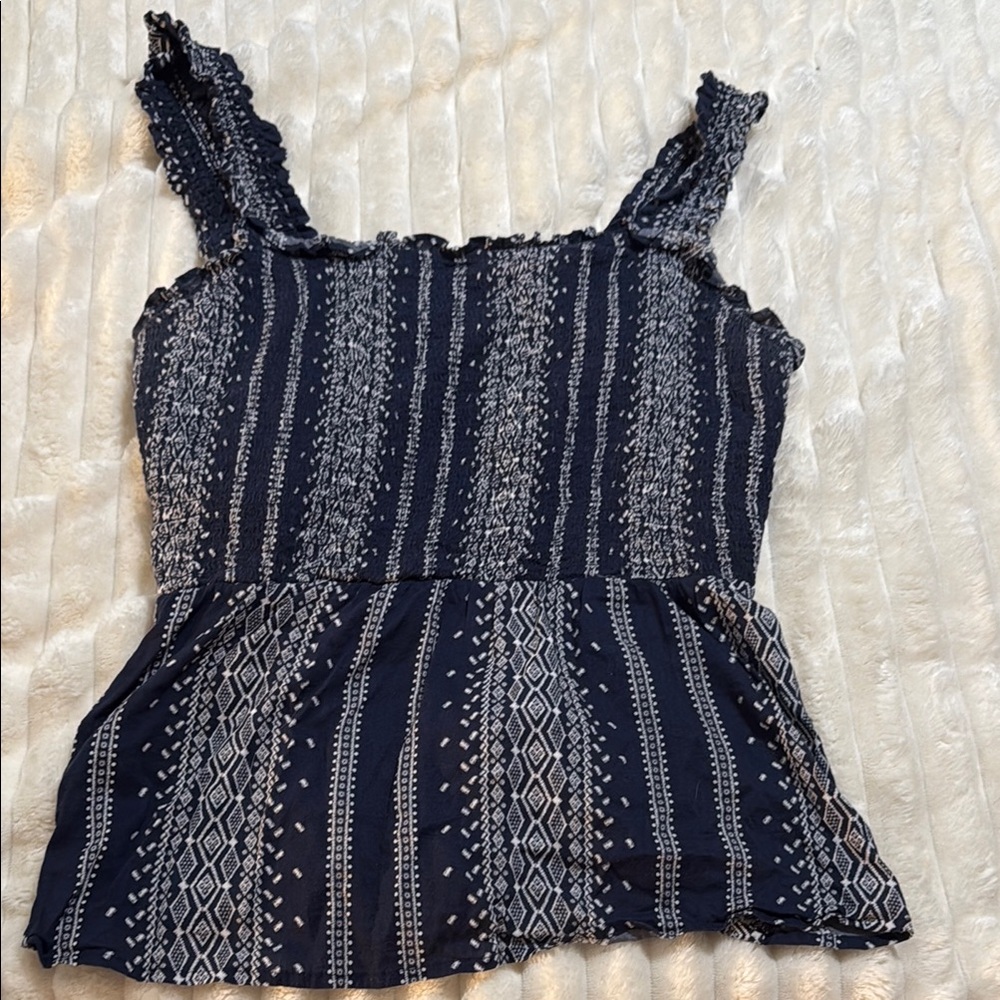 Old Navy Smocked Blue and White Tank Top